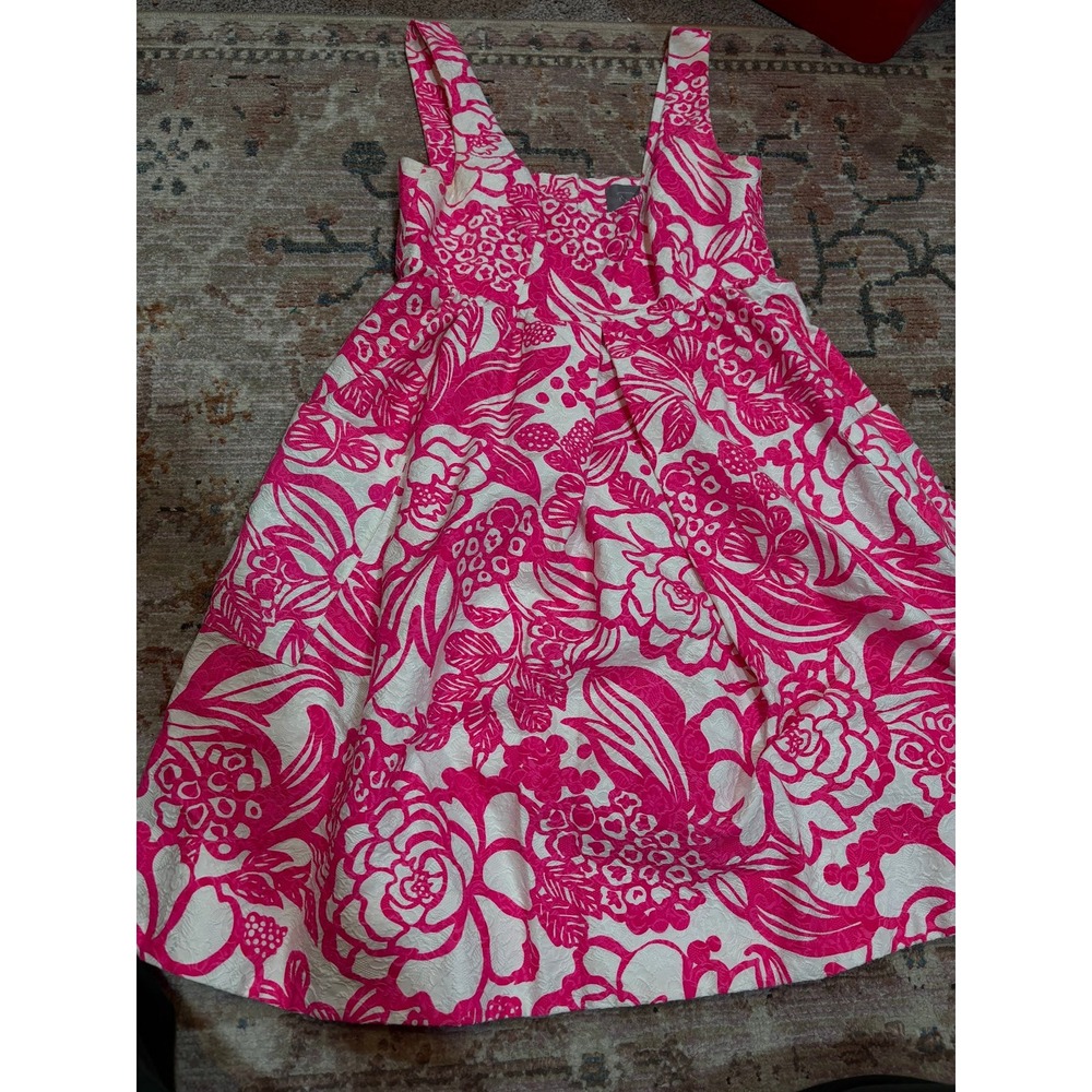 Vanessa Virginia Anthropologie Pink White Floral Jacquard Fit Flare Dress US 2